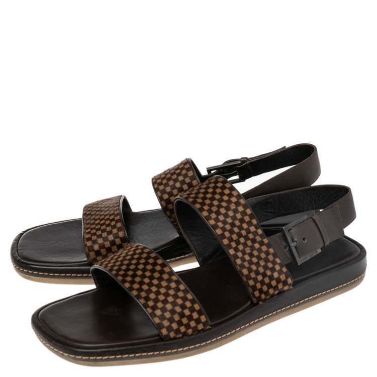 Pre Owned Louis Vuitton Black Damier Sauvage Calfhair And Leather Slingback Size 44.5