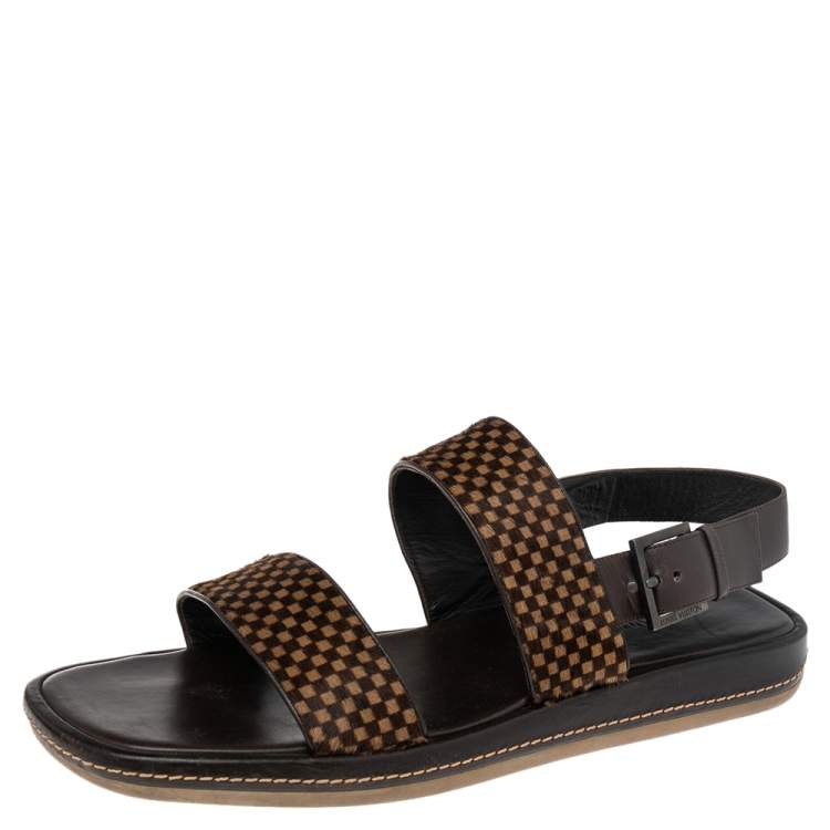 Pre Owned Louis Vuitton Black Damier Sauvage Calfhair And Leather Slingback Size 44.5