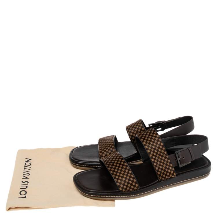 Pre Owned Louis Vuitton Black Damier Sauvage Calfhair And Leather Slingback Size 44.5