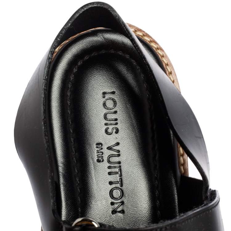Pre Owned Louis Vuitton Black Leather Velcro Strap Flat Sandals Size 44.5