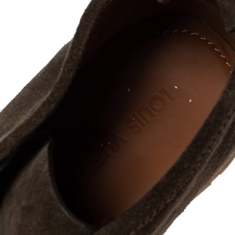 Pre Owned Louis Vuitton Brown Damier Suede Lace Up Ankle Boots Size 44.5
