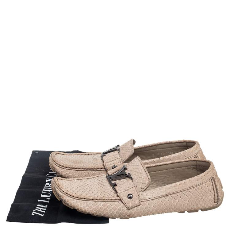 Pre Owned Louis Vuitton Beige Python Leather Monte Carlo Loafers Size 43