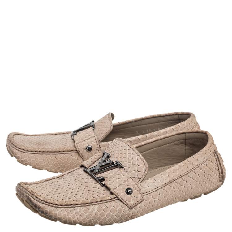 Pre Owned Louis Vuitton Beige Python Leather Monte Carlo Loafers Size 43
