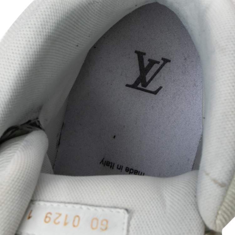 مملوكة مسبقًا Louis Vuitton White/Grey Leather LV Trainer High Top Sneakers Size 45
