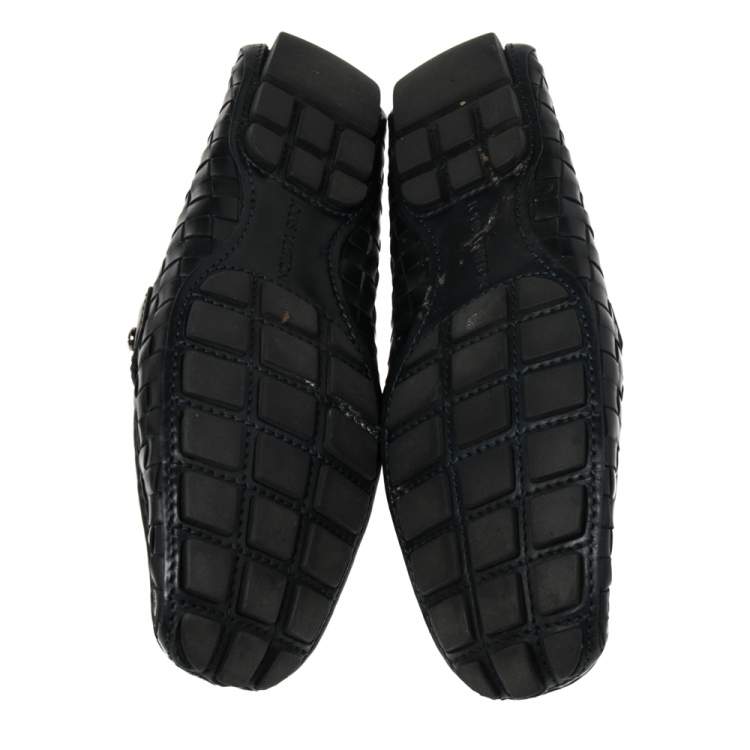 Pre Owned Louis Vuitton Black Woven Leather Monte Carlo Loafers Size 40.5