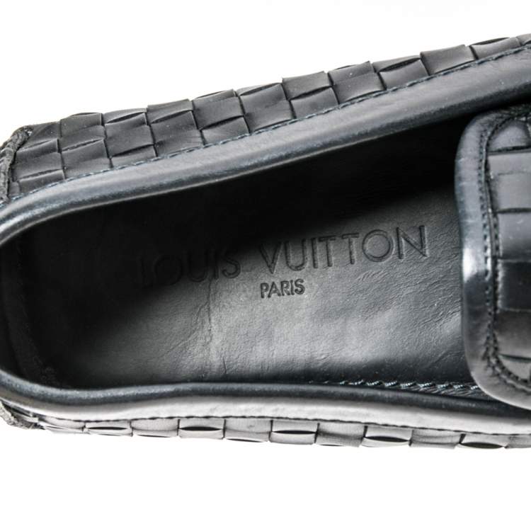 Pre Owned Louis Vuitton Black Woven Leather Monte Carlo Loafers Size 40.5