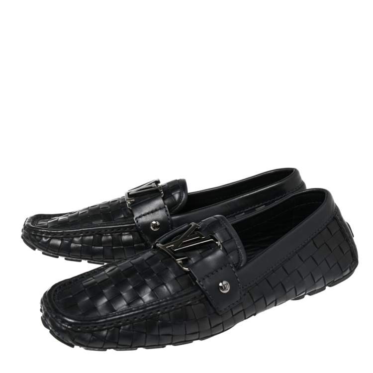 Pre Owned Louis Vuitton Black Woven Leather Monte Carlo Loafers Size 40.5