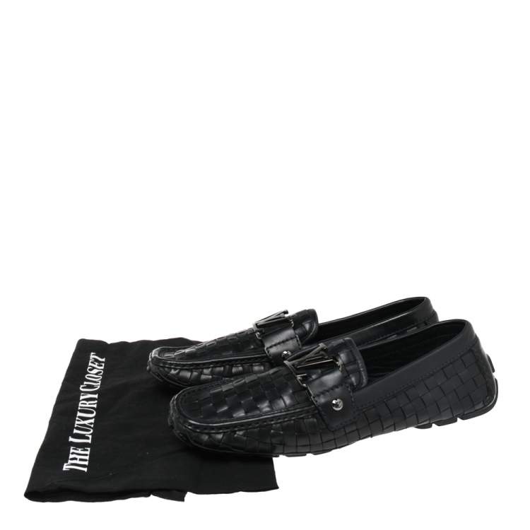 Pre Owned Louis Vuitton Black Woven Leather Monte Carlo Loafers Size 40.5