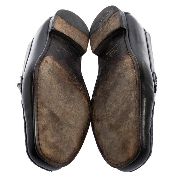 Pre Owned Louis Vuitton Black Leather Montaigne Loafers Size 40.5
