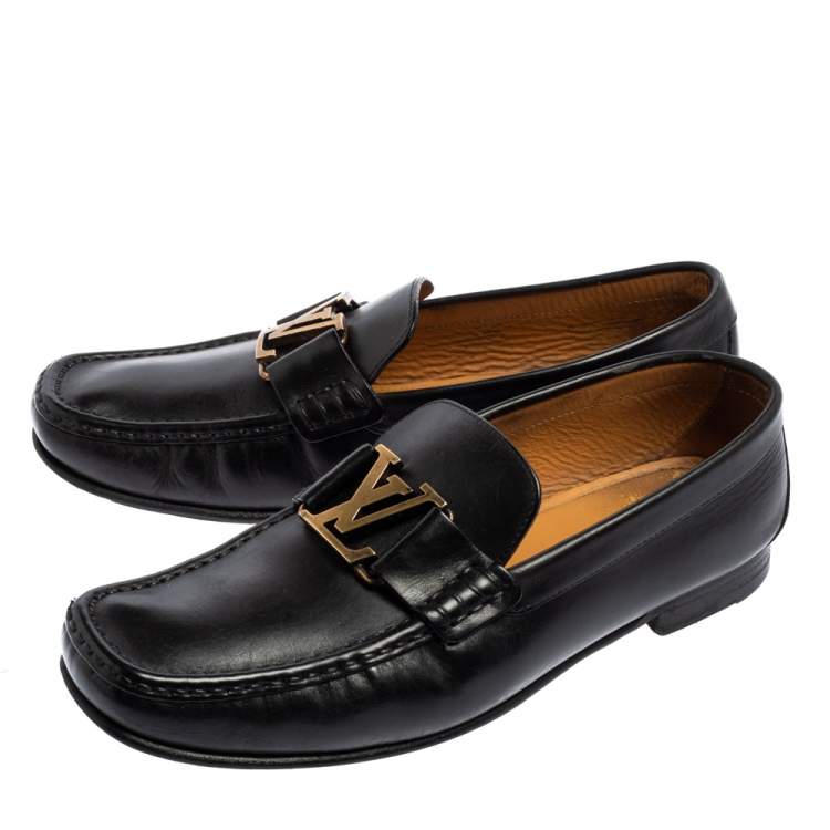 Pre Owned Louis Vuitton Black Leather Montaigne Loafers Size 40.5