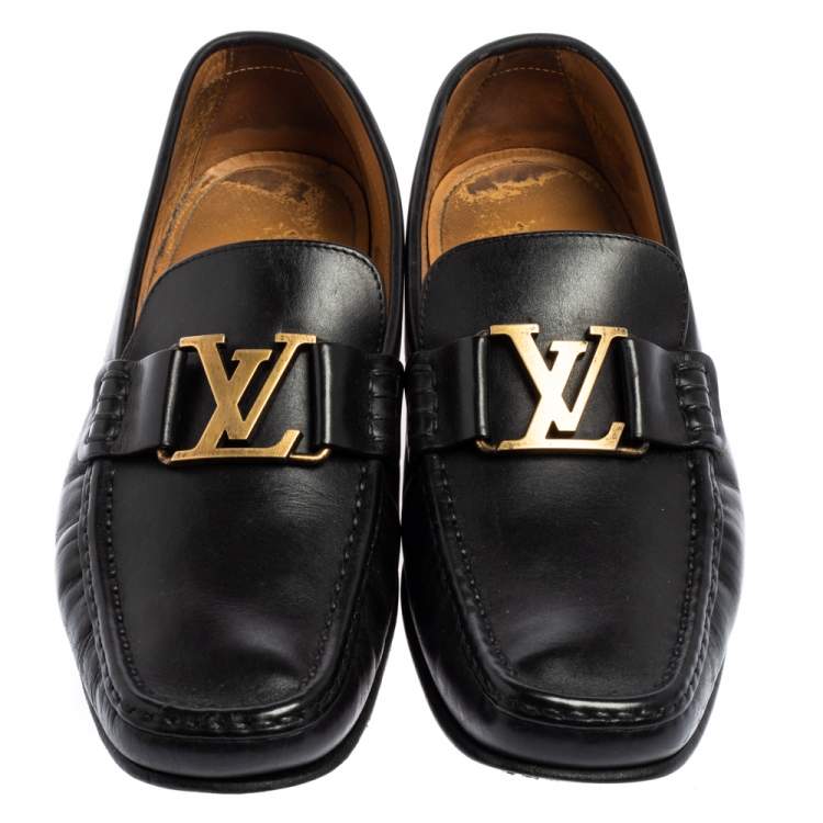 Pre Owned Louis Vuitton Black Leather Montaigne Loafers Size 40.5