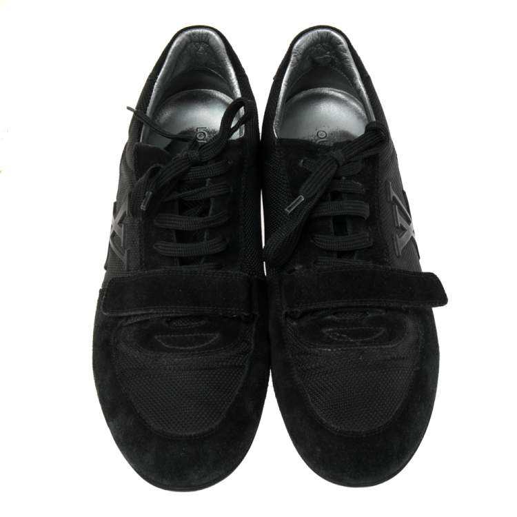 Pre Owned Louis Vuitton Black Suede And Fabric Trainers Low Top Sneakers Size 40.5