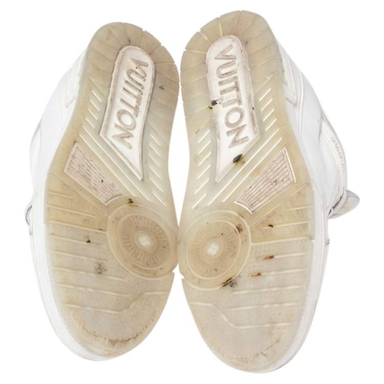 Pre Owned Louis Vuitton White Leather And Stretch Fabric LV Trainer Sneakers Size 43