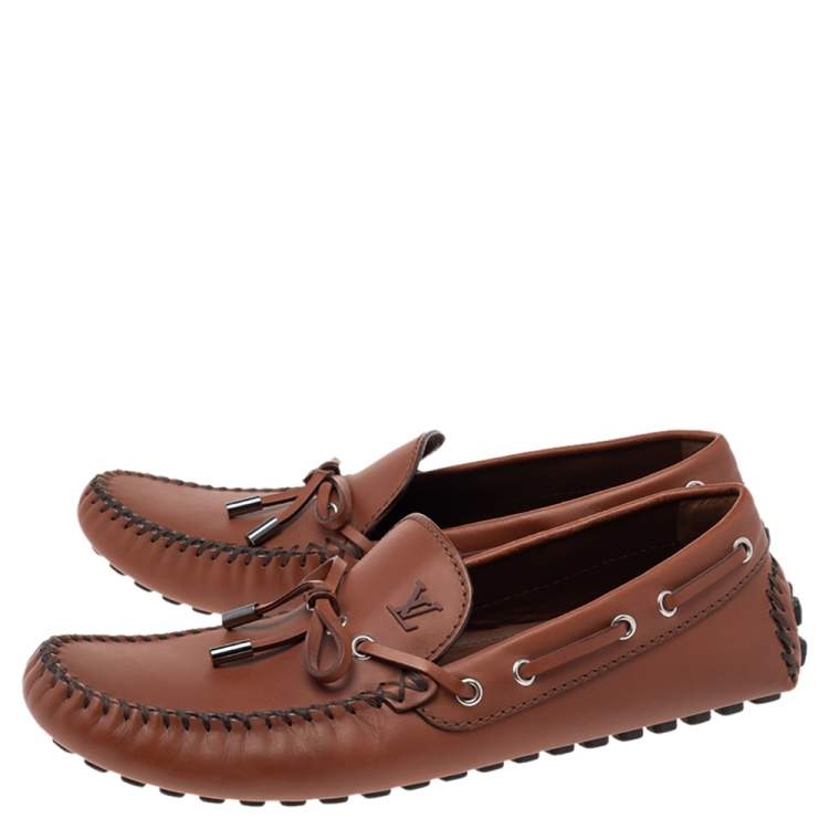 Pre Owned Louis Vuitton Brown Leather Gloria Bow Slip On Loafers Size 42.5