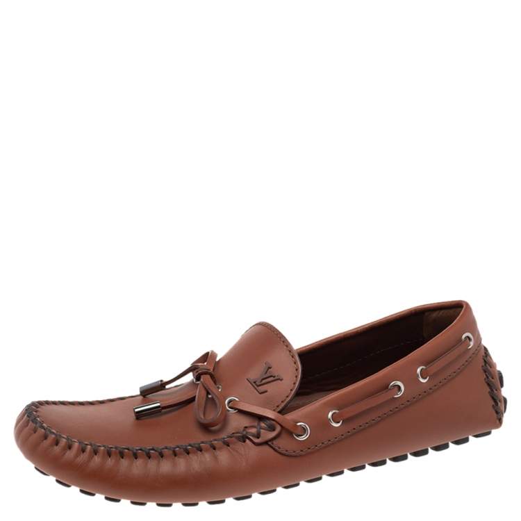 Pre Owned Louis Vuitton Brown Leather Gloria Bow Slip On Loafers Size 42.5