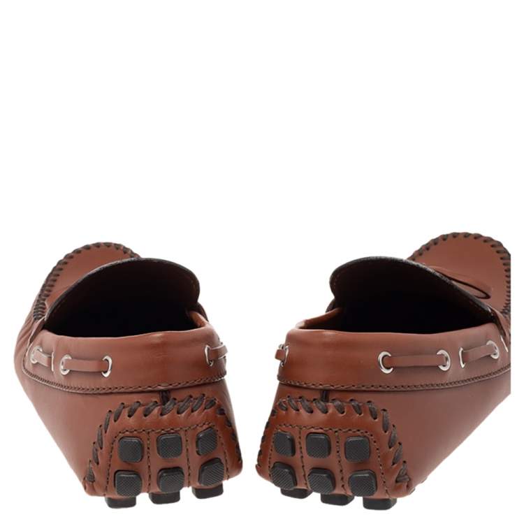 Pre Owned Louis Vuitton Brown Leather Gloria Bow Slip On Loafers Size 42.5