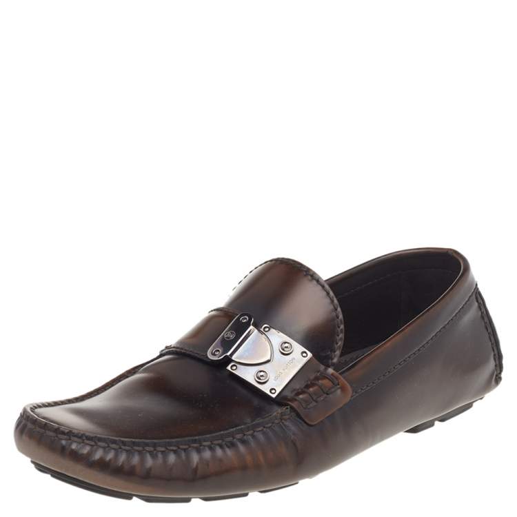 Pre Owned Louis Vuitton Two Tone Leather Lombok Slip On Loafers Size 41.5