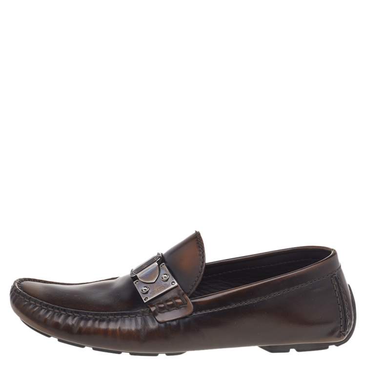 Pre Owned Louis Vuitton Two Tone Leather Lombok Slip On Loafers Size 41.5