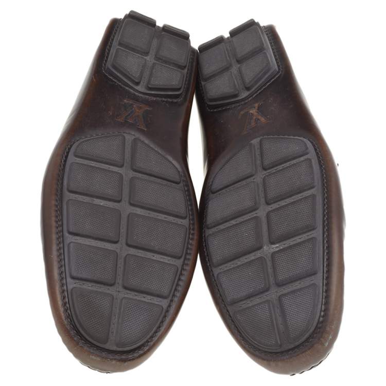 Pre Owned Louis Vuitton Two Tone Leather Lombok Slip On Loafers Size 41.5