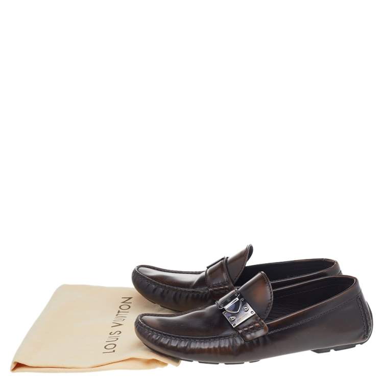 Pre Owned Louis Vuitton Two Tone Leather Lombok Slip On Loafers Size 41.5