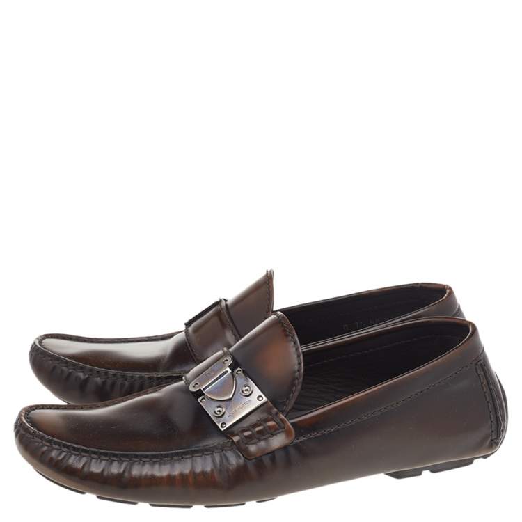 Pre Owned Louis Vuitton Two Tone Leather Lombok Slip On Loafers Size 41.5