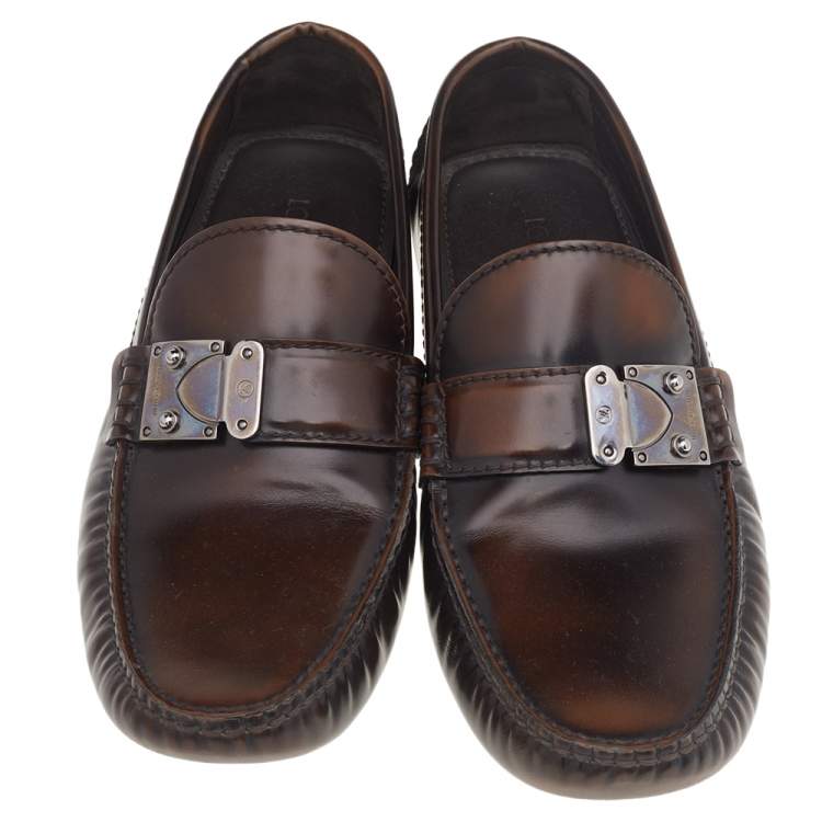 Pre Owned Louis Vuitton Two Tone Leather Lombok Slip On Loafers Size 41.5