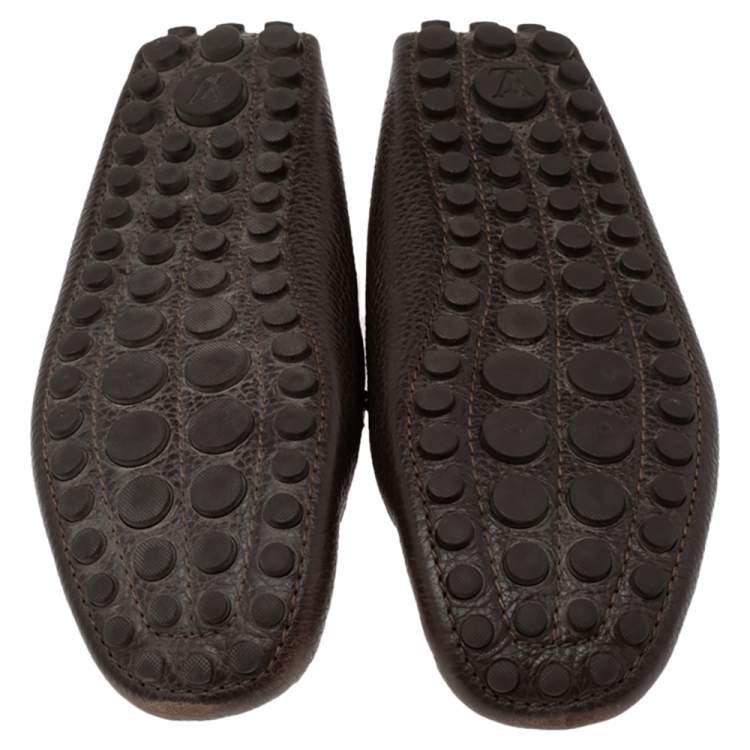 Pre Owned Louis Vuitton Brown Leather Logo Bow Slip On Loafers Size 41