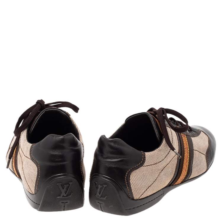 Pre Owned Louis Vuitton Brown/Beige Canvas and Leather Low Top Sneakers Size 44
