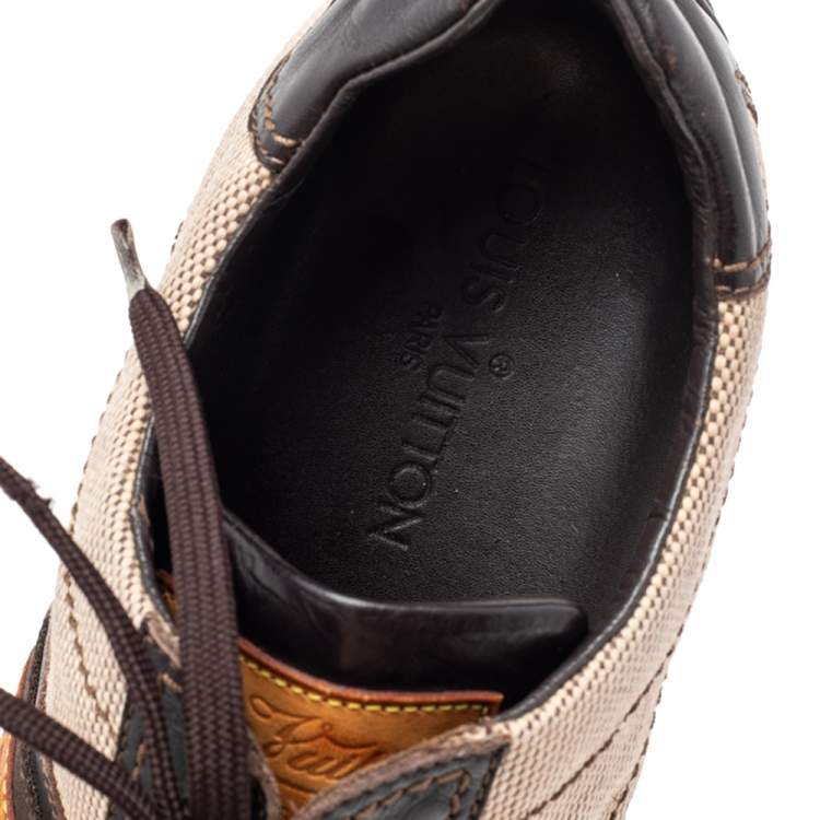 Pre Owned Louis Vuitton Brown/Beige Canvas and Leather Low Top Sneakers Size 44