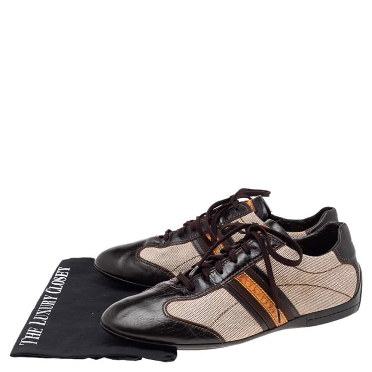 Pre Owned Louis Vuitton Brown/Beige Canvas and Leather Low Top Sneakers Size 44
