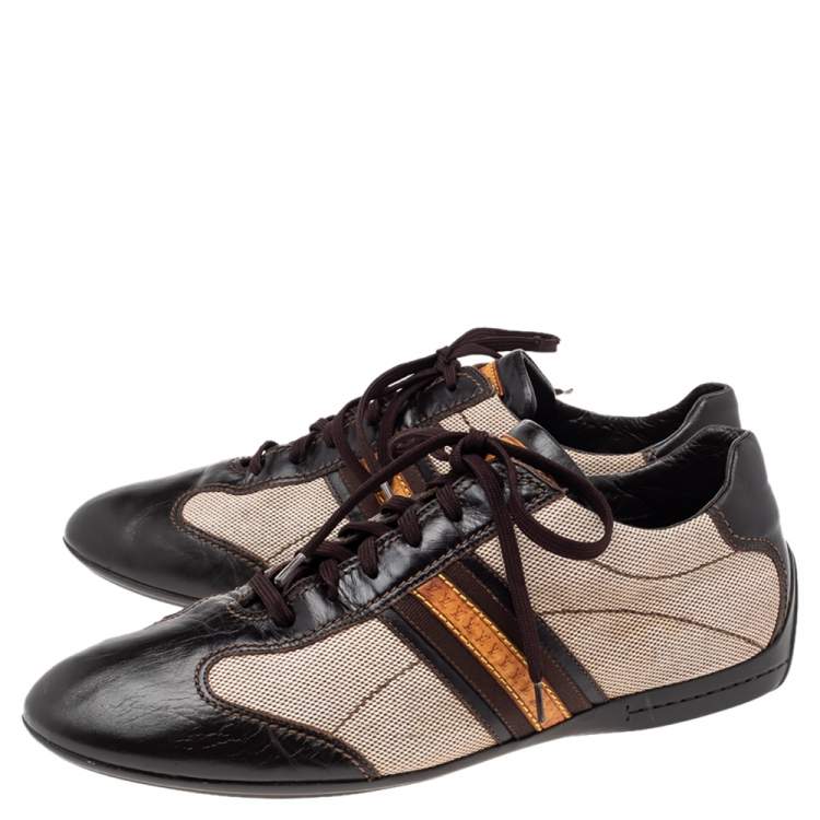 Pre Owned Louis Vuitton Brown/Beige Canvas and Leather Low Top Sneakers Size 44