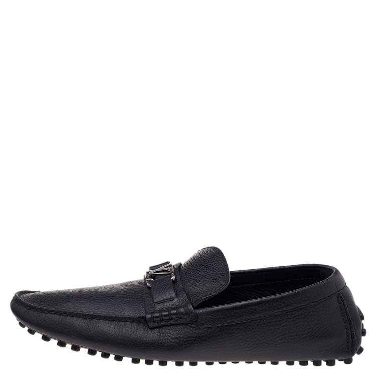 Pre Owned Louis Vuitton Black Leather Hockenheim Slip On Loafers Size 41