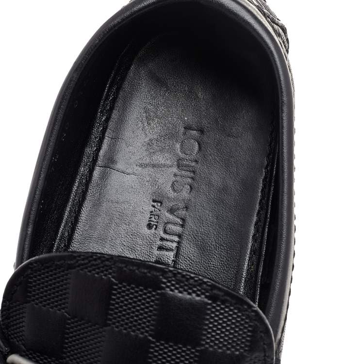 Pre Owned Louis Vuitton Black Damier Embossed Leather Hockenheim Slip On Loafers Size 41.5