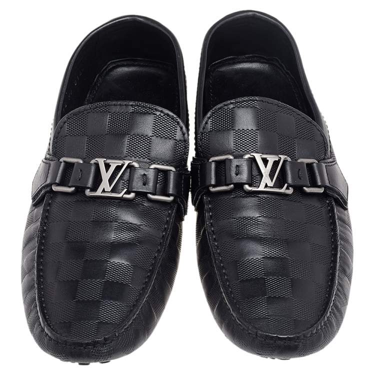 Pre Owned Louis Vuitton Black Damier Embossed Leather Hockenheim Slip On Loafers Size 41.5