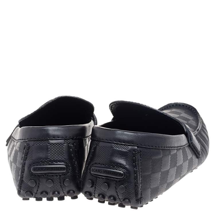 Pre Owned Louis Vuitton Black Damier Embossed Leather Hockenheim Slip On Loafers Size 41.5