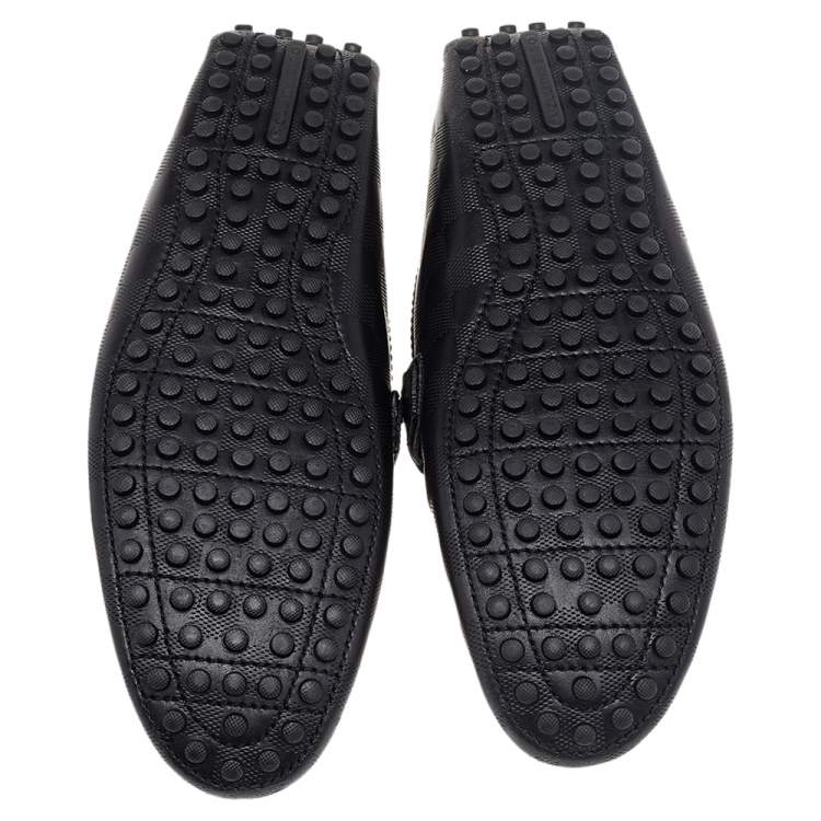 Pre Owned Louis Vuitton Black Damier Embossed Leather Hockenheim Slip On Loafers Size 41.5