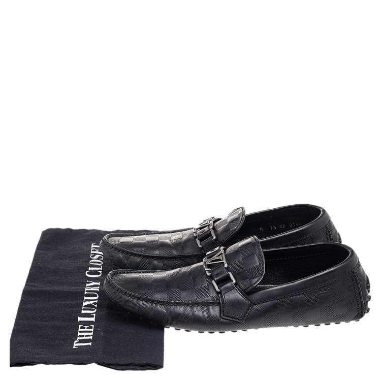 Pre Owned Louis Vuitton Black Damier Embossed Leather Hockenheim Slip On Loafers Size 41.5