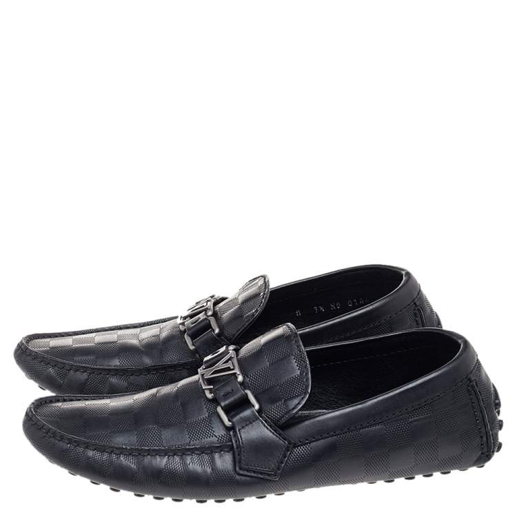 Pre Owned Louis Vuitton Black Damier Embossed Leather Hockenheim Slip On Loafers Size 41.5