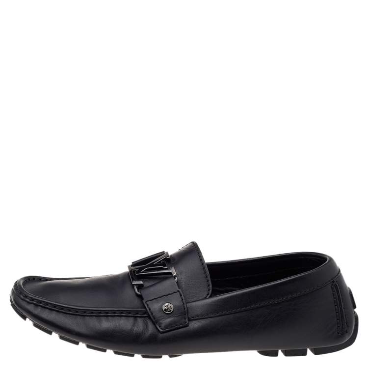 Pre Owned Louis Vuitton Black Leather Monte Carlo Slip On Loafers Size 42