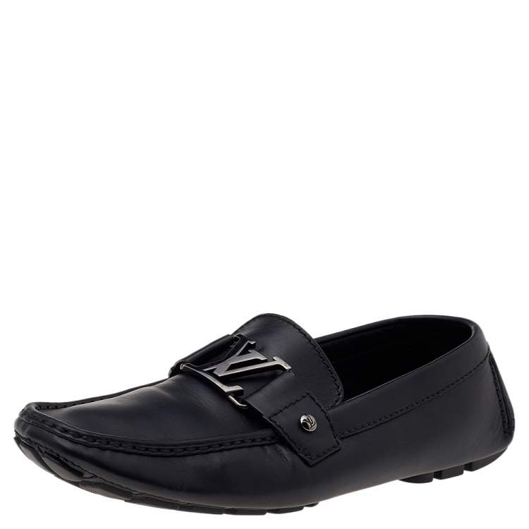 Pre Owned Louis Vuitton Black Leather Monte Carlo Slip On Loafers Size 42