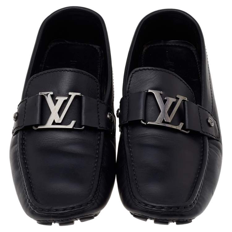 Pre Owned Louis Vuitton Black Leather Monte Carlo Slip On Loafers Size 42