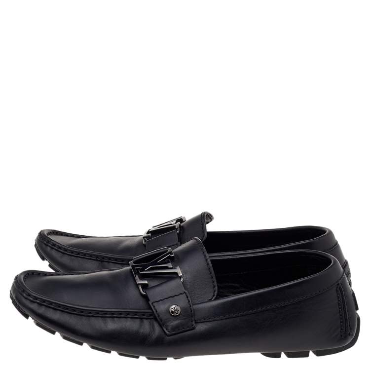 Pre Owned Louis Vuitton Black Leather Monte Carlo Slip On Loafers Size 42