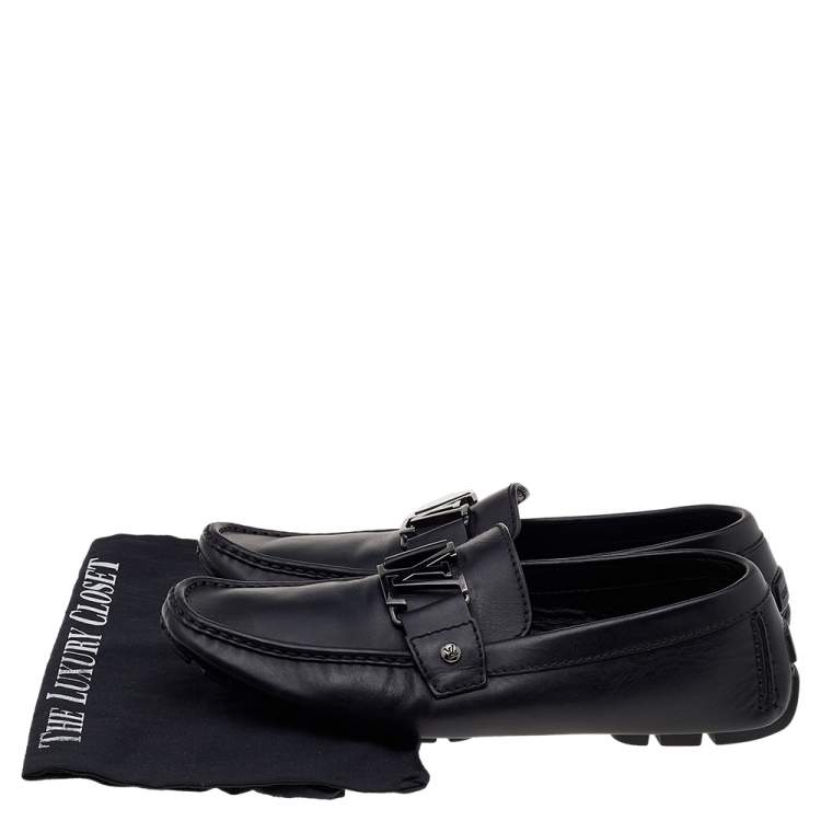 Pre Owned Louis Vuitton Black Leather Monte Carlo Slip On Loafers Size 42