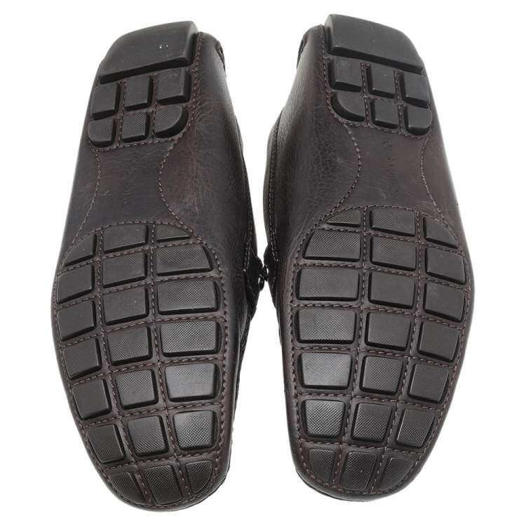 Pre Owned Louis Vuitton Dark Brown Leather Monte Carlo Slip On Loafers Size 41.5