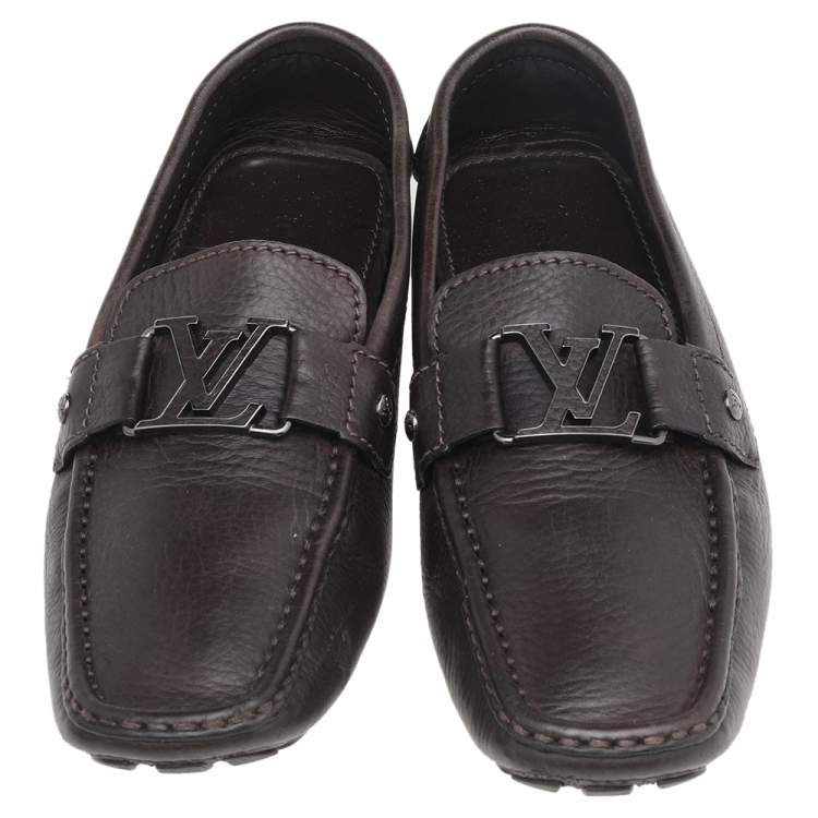 Pre Owned Louis Vuitton Dark Brown Leather Monte Carlo Slip On Loafers Size 41.5