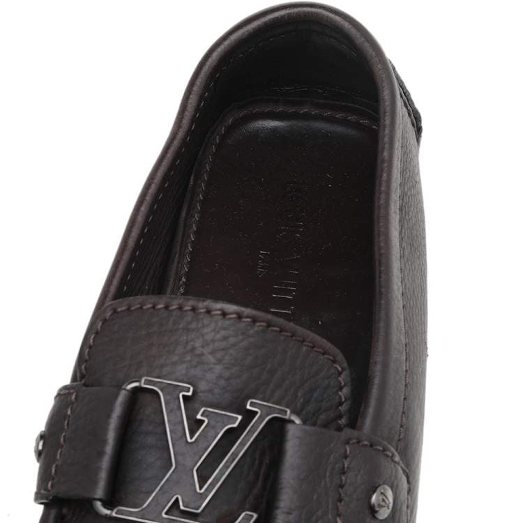 Pre Owned Louis Vuitton Dark Brown Leather Monte Carlo Slip On Loafers Size 41.5