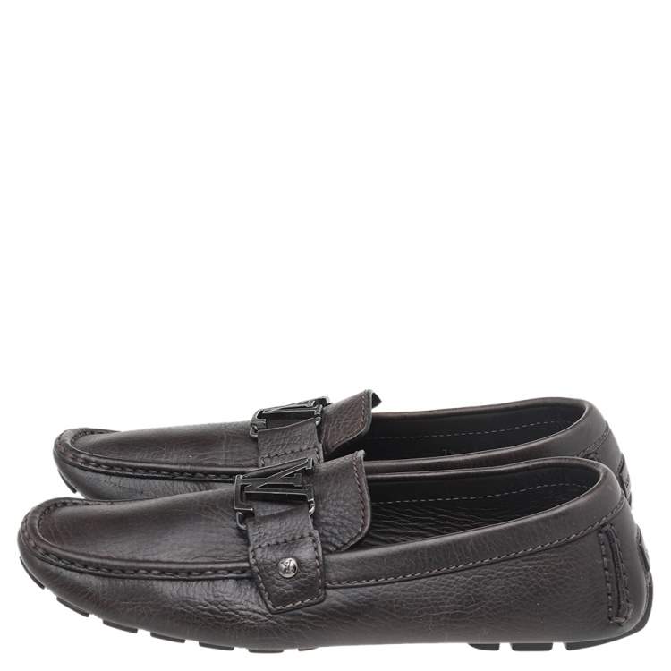 Pre Owned Louis Vuitton Dark Brown Leather Monte Carlo Slip On Loafers Size 41.5