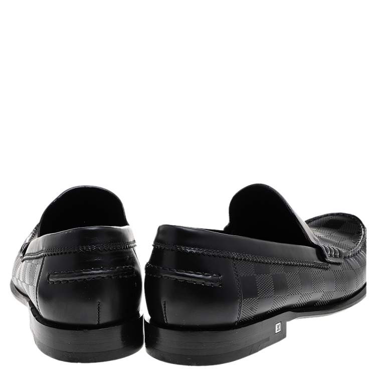 Pre Owned Louis Vuitton Black Damier Embossed Leather Outline Penny Slip On Loafers Size 41