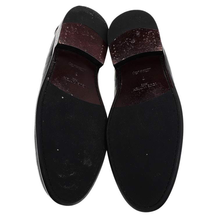 Pre Owned Louis Vuitton Black Damier Embossed Leather Outline Penny Slip On Loafers Size 41