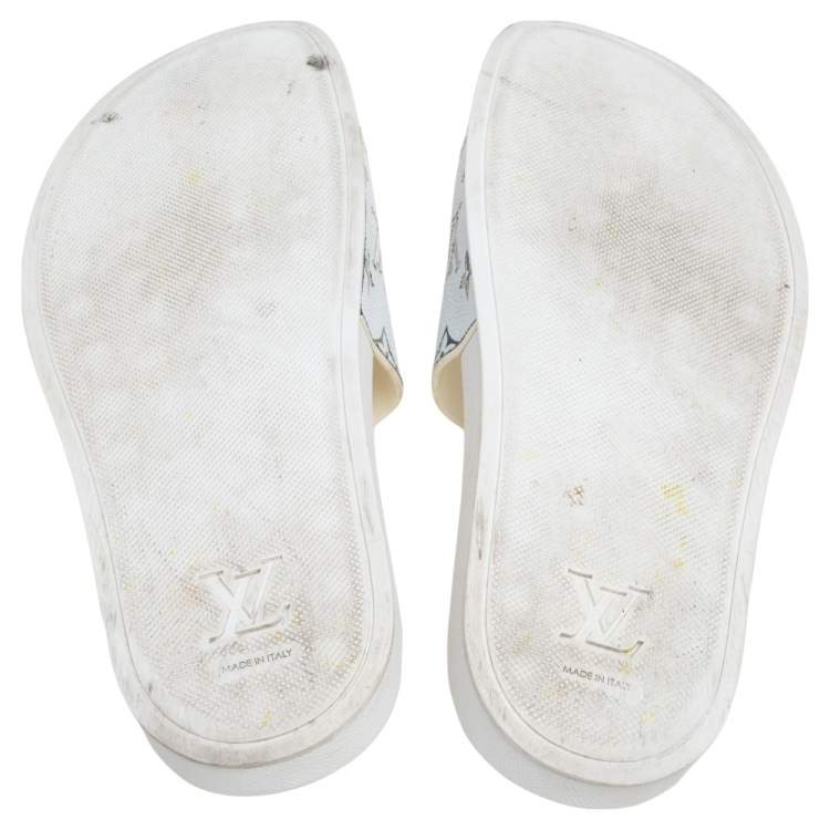 Pre Owned Louis Vuitton White Rubber Monogram Waterfront Slide Sandals Size 45